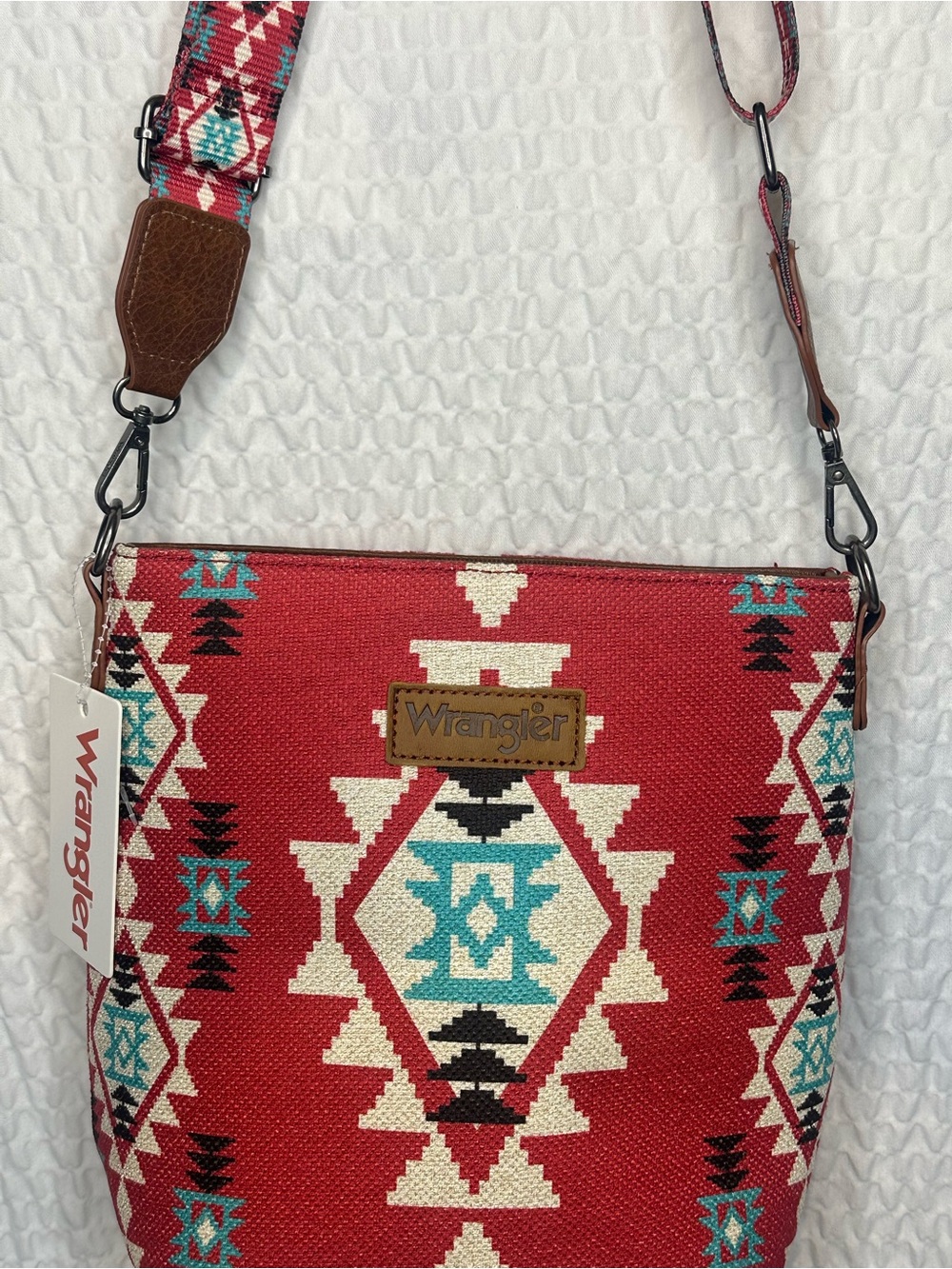 Wrangler Red Aztec-Pattern Crossbody with Turquoise Accents